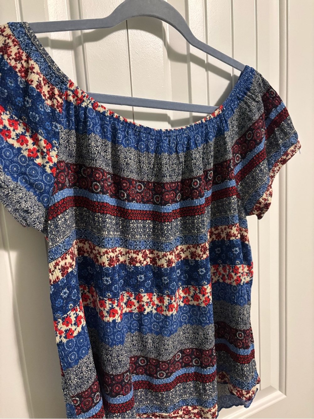 Guilty | Patchwork Design Short Sleeve Shirt | On or Off Shoulder| Size 1X